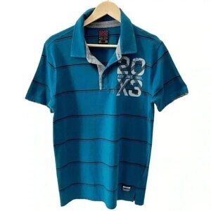 AdiXion Mens Polo Shirt Short Sleeves Green with Black Stripes Size Medium